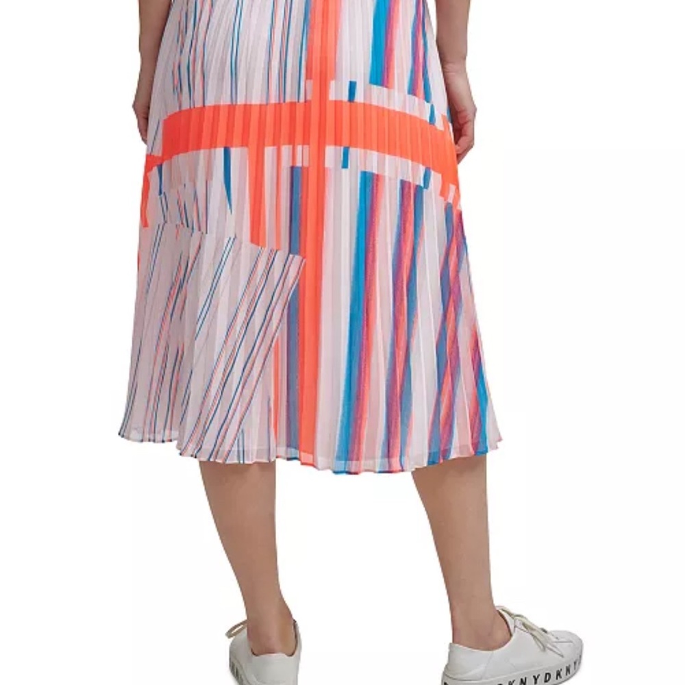 DKNY Multicolor Striped A-Line Pleated Skirt with Black Waistband - Picture 3 of 5